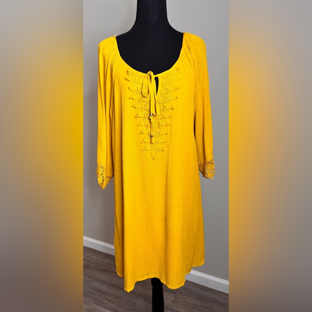 Naif Mustard‎ Boho Lace Tunic Dress Cottagecore Festival Peasant Medium